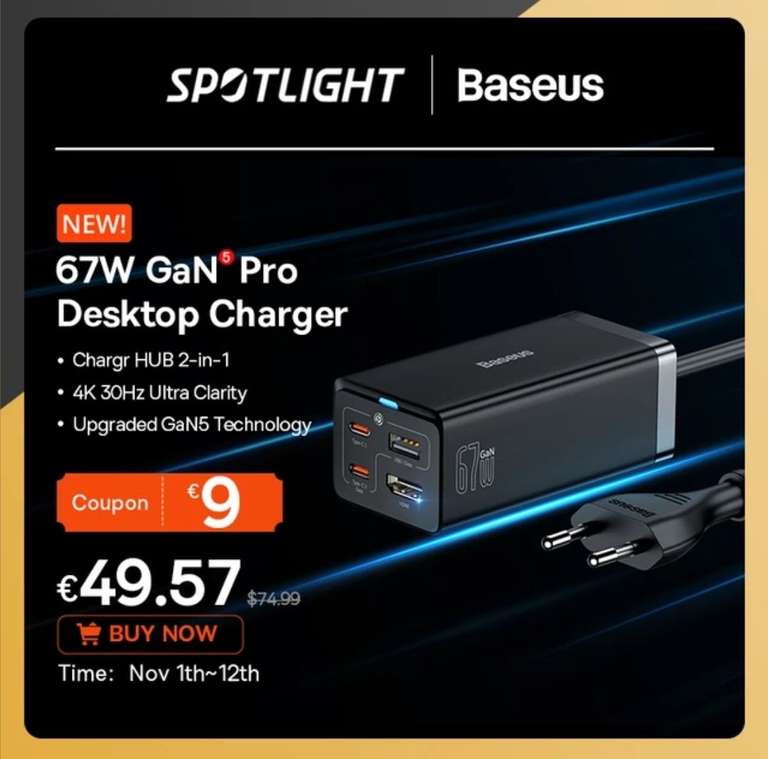 BASEUS-cargador USB tipo C GaN5 de 67W