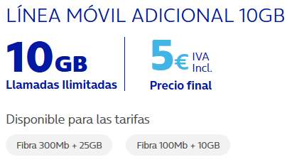Línea móvil adicional O2 con llamadas ilimitadas y 10Gb x 5€ o 20Gb x 10€ o 30Gb x 15€