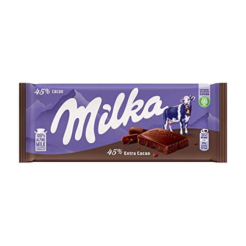 Milka Extra Cacao Tableta de Chocolate con Leche de los Alpes con 45% Cacao 100g