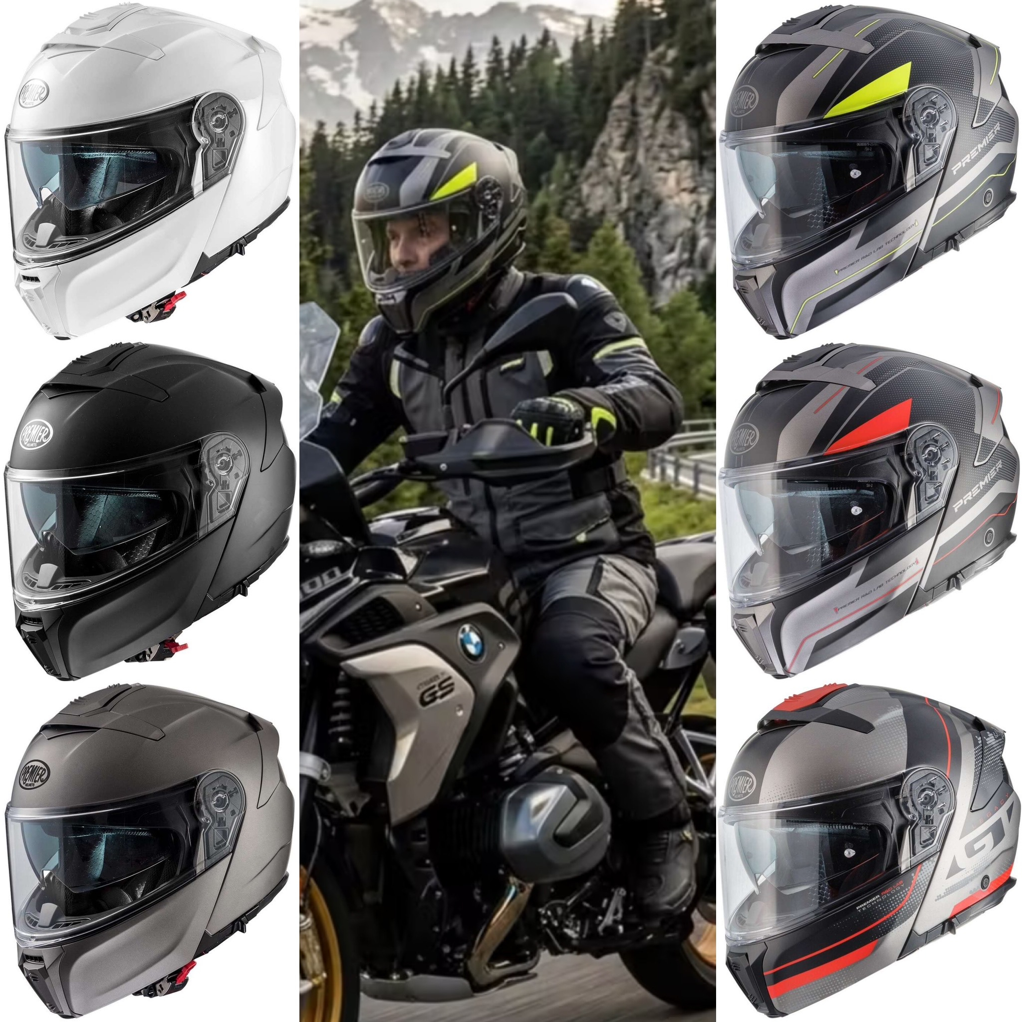 Casco de moto modular PREMIER Legacy (liso) y GT (gráfica) | FIBRA (Carbono/Dyneema/Aramida) | ECE22.06 P/J | Con PinLock