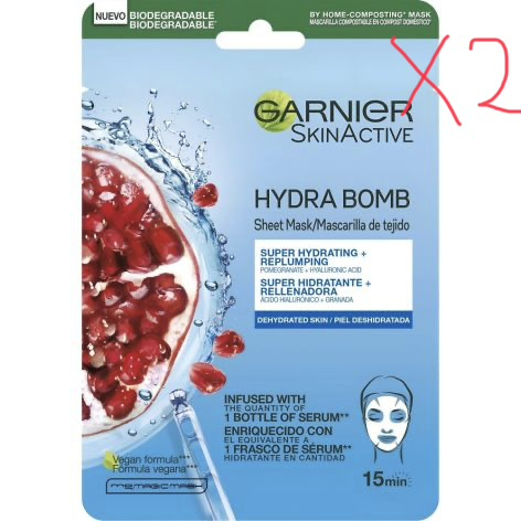2 x Garnier SkinActive Mascararilla Facial Tejido HydraBomb - HIDRATACIÓN DE 1 SEMANA EN 15 MINUTOS - LA UNIDAD SALE A 1,65€