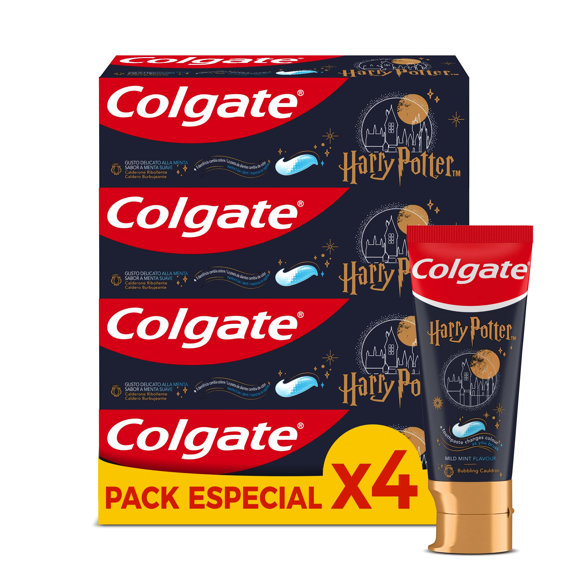Colgate Pasta de Dientes Infantil Harry Potter Caldero Burbujeante 6+ años (Pack 4 x 50 ml)