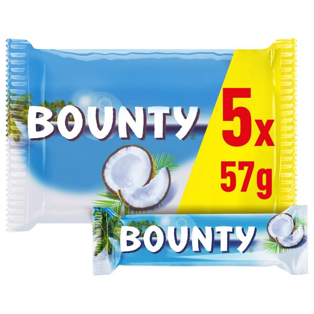 Pack: Bounty Barritas de Coco con Chocolate con Leche 5 x 57 g (Total 285 g)