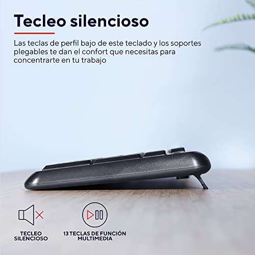 Trust Ymo Pack Teclado y Ratón Inalámbrico - Disposición QWERTY Español, Botones Silenciosos, 13 Teclas de Office y Multimedia