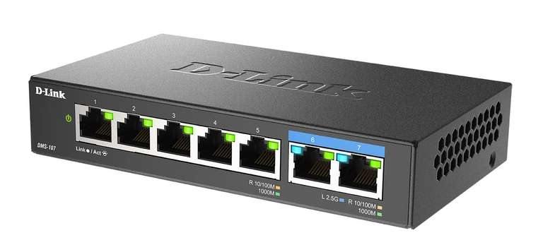 D-Link DMS-107/E, Switch Multigigabit, sin gestión, sobremesa, dos puertos 2.5 Gigabit (2.500 Mbps) y 5 puertos Gigabit