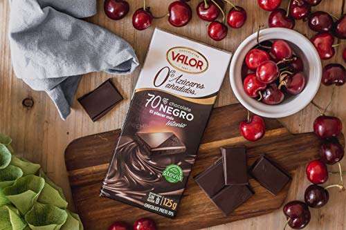 Valor - Chocolate Negro 70%. 0% Azúcares añadidos y Sin Gluten. 2 X Tableta de Chocolate Negro Intenso (1.22 UD)