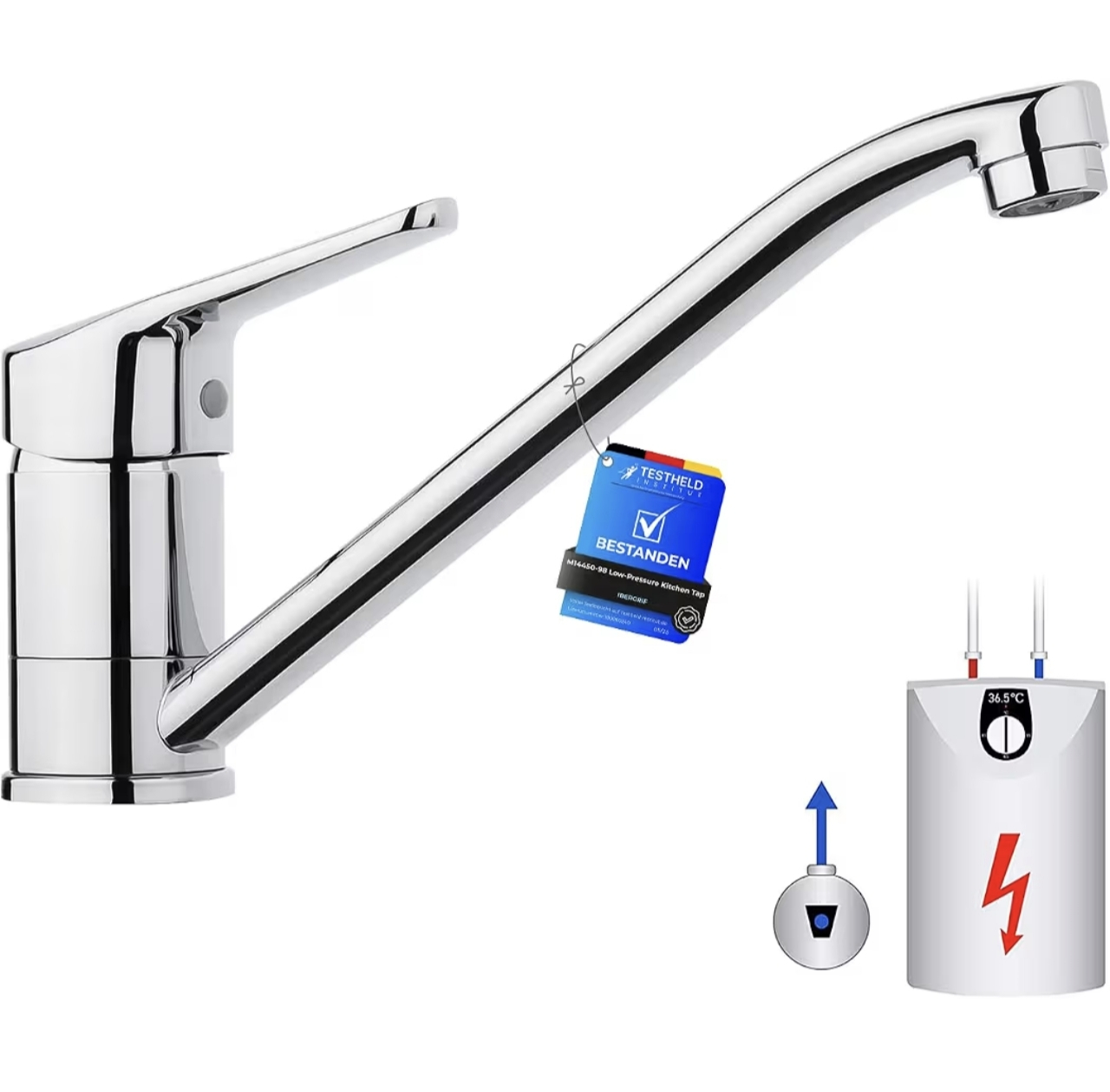 Ibergrif M14450-98 Grifo de Cocina de Baja Presión Giratorio 360° (Cromo)