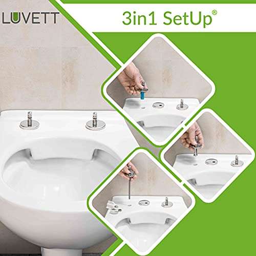 Tapa WC Universal LUVETT ovalado con 3 tipos diferentes de bisagras de acero, caída amortiguada y sistema fácil extracción. Pergamon Bianco
