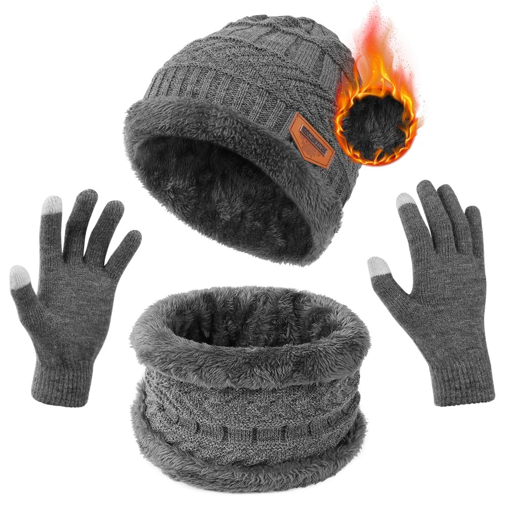 Gorro Guantes Beanie, Punto Sombreros, Antideslizante 3 en 1 de Punto. para Mujeres y Hombres.