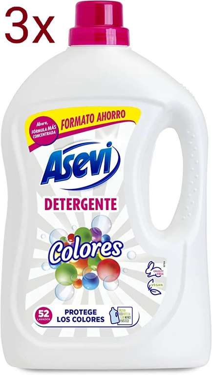 3 x Detergente Asevi Colores 52 dosis 2964ml (Total 156 Lavados)