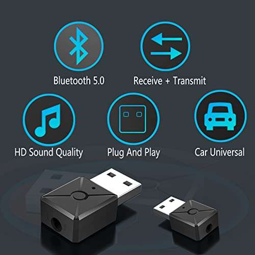 Adaptador Bluetooth USB 5.0, 2 in 1 Transmisor Receptor Bluetooth con Cable Auxiliar Digital de 3.5 mm