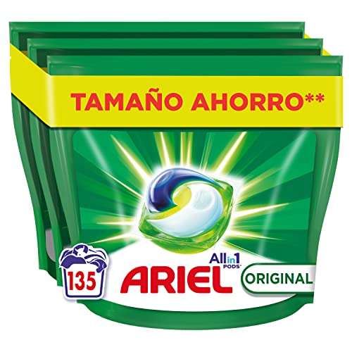 Ariel All-in-One Detergente Lavadora Liquido en Capsulas/Pastillas, 135 Lavados (3x45), Original
