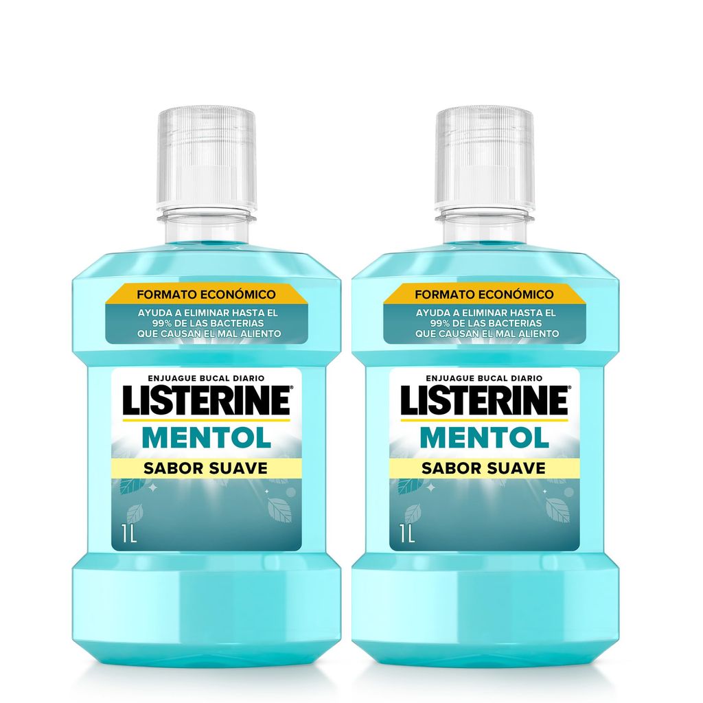 2 LITROS DE Listerine Mentol Sabor Suave SIN ALCOHOL - Colutorio Ejuague 24 h de protección
