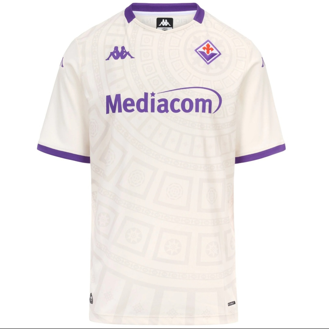 Camiseta blanca la ACF Fiorentina fútbol para hombre KOMBAT 2026 AWAY FIORENTINA White Whisper-Violet Tillandsia