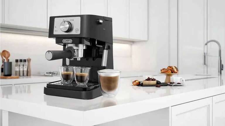 De'Longhi - Stilosa Cafetera Espresso, 15 bares de presión, Capacidad 1L, 1100W, Modelo EC260, Color Negro - ¡Regalo: Juego de 2 vasos