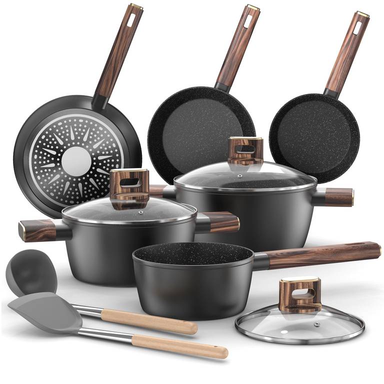 Batería de Cocina – 11Piezas Juego de Ollas y Sartenes Aluminio Antiadherente, Sartene de 20cm y