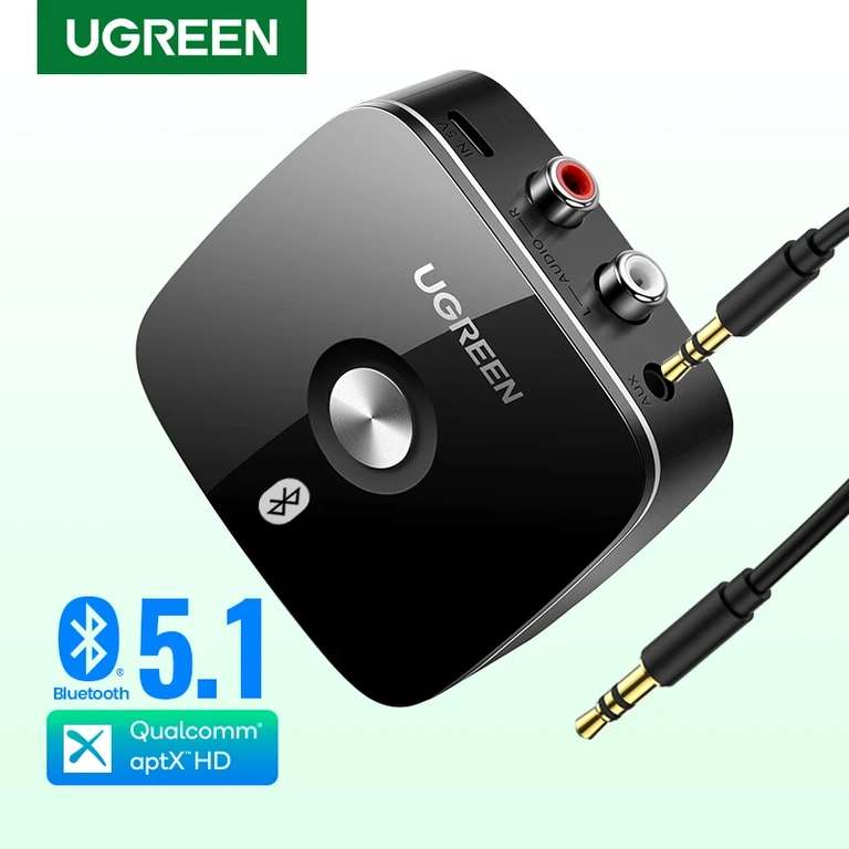UGREEN-receptor inalámbrico con Bluetooth 5,1, dispositivo de audio para música, 3,5mm, aptX, HD, baja latencia, 5,0mm, adaptador 2RCA