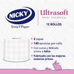 Papel Higiénico Nicky ultrasoft - 2 x 12 Rollos, 140 Hojas de 2 Capas (24 rollos total) (0,22€/unid)