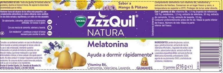 ZzzQuil Natura, Melatonina, Pastillas Para Dormir de Melatonina pura, Extractos Valeriana, Camomila y Lavanda, 72 gummies, Frutos del bosque