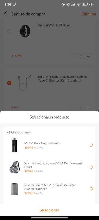 Xiaomi Mi TV stick + Cable usb (13'98€ con mi points)