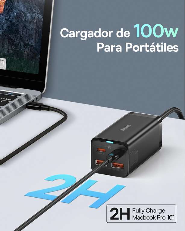 Baseus Cargador USB C 100W, 4 Puertos PD PPS