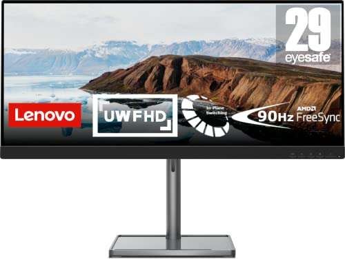 Lenovo L29w-30 - Monitor Ultrawide 1080p, IPS, 90Hz, 4 ms, HDMI+DP, Cable HDMI, FreeSync, Base Metálica con Altavoces