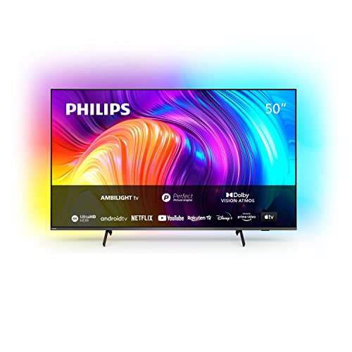 Philips 50PUS8517/12 TV LED Android TV 4K UHD 50" con Ambilight en 3 Lados, + Barra de Sonido con Subwoofer Inalámbrico B8505/10, Plata