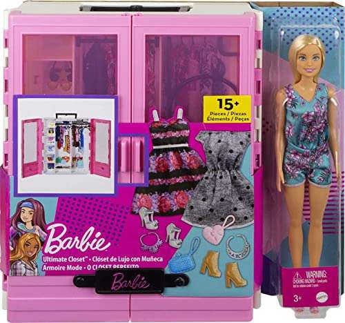 Barbie Fashionista Armario portable con muñeca incluida, ropa, complementos y accesorios de muñecas