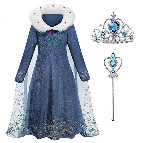 Vestido de princesa Elsa.Con varita de hada y tiara de Corona (2a8 años)