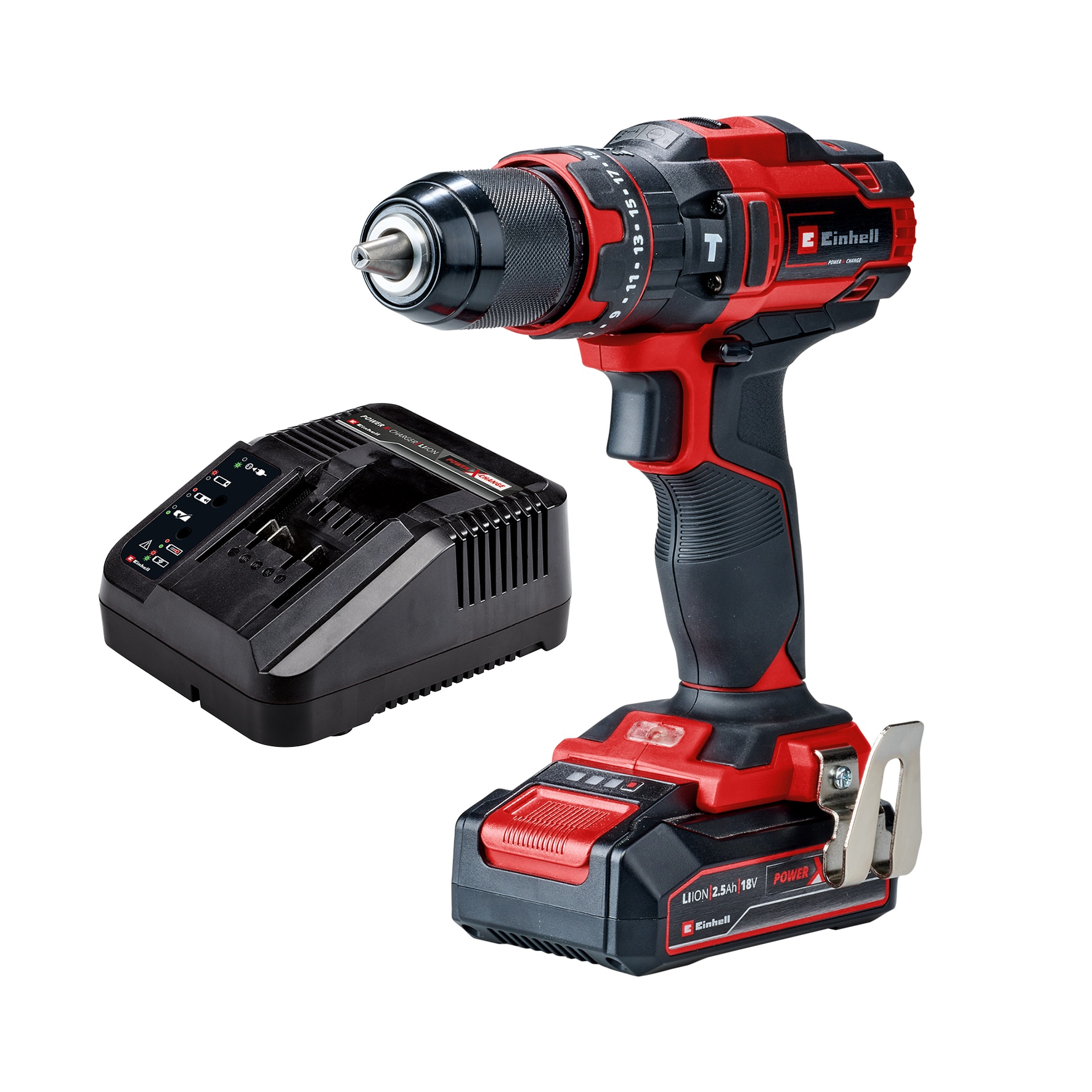 Taladro percutor a batería Einhell TE-CD 18/44 Li-i (18 V, 44 Nm, con batería de 2,5 Ah y cargador)