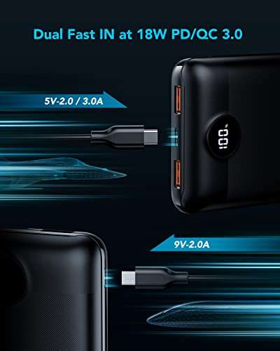 20000mAh Batería Externa Power Bank USB C 22.5W, PD 18W/20W QC 4.0 Carga Rápida Cargador Portátil con Pantalla LCD Digital 3 Salidas