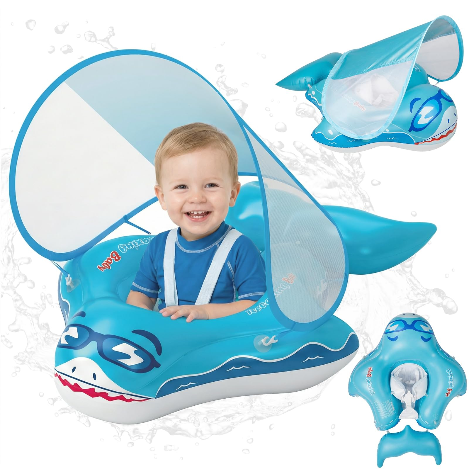 Flotador Bebe con Sombrilla UV UPF 50+ Antivuelco con asiento y respaldo 12 a 36 meses