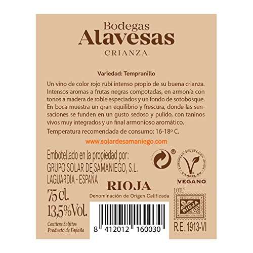 Pack de 6 botellas por menos de 4€ de vino tinto Rioja Bodegas Alavesas añada 2019 (cosecha excelente)