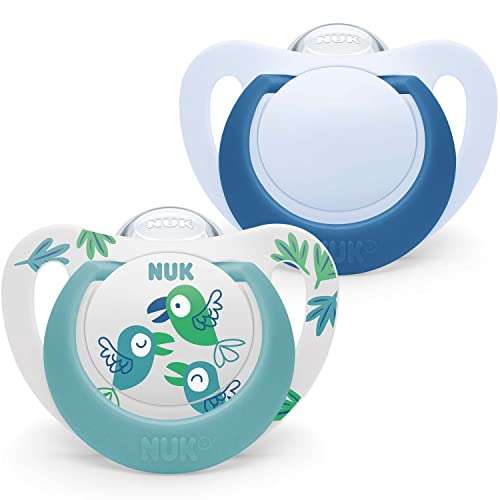 NUK Star Baby Dummy | 6-18 meses | Chupetes de silicona sin BPA | Pájaros azules | 2 unidades