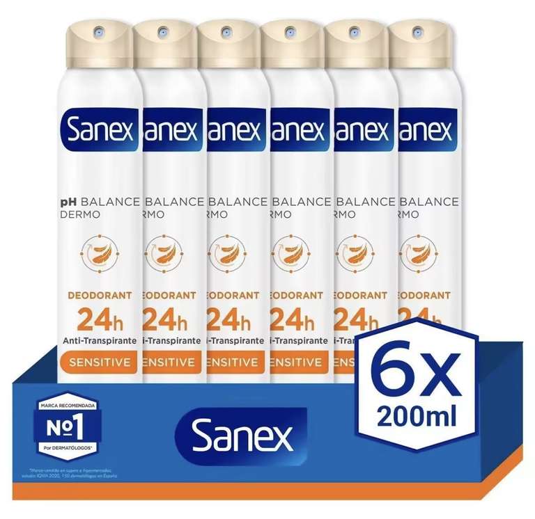 Sanex Desodorante spray pH Balance Dermo Sensitive 200ml Pack 6