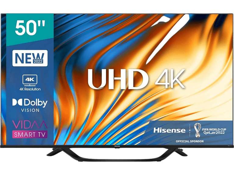 TV LED 50" - Hisense 50A63H, 4K UHD, Smart TV, Control por voz, HDR 10, HLG, Dolby Vision y Audio, TUV, Negro