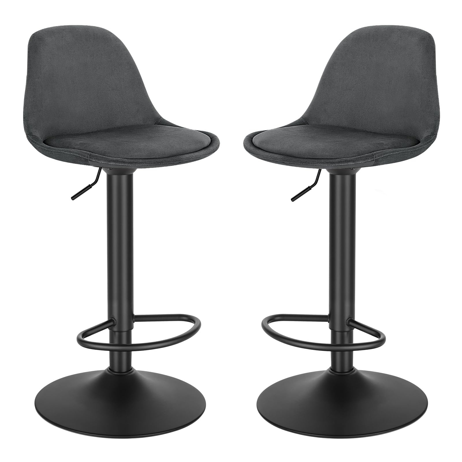Juego de 2X Taburete Giratorio, con Altura Ajustable Entre 60,5 y 82 cm, Taburete de Cocina,con Respaldo y Reposapies. GRIS Y NEGRO