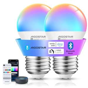 Pack de 2 bombillas inteligentes Aigostar 6.5w color G45 compatible con Alexa y Google Home