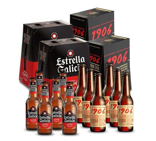 Oferta del día: Cervezas 1906 y Estrella Galicia Pack Combinado - 2 packs de 1906 Reserva Especial 33cl + 2 packs