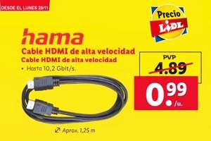 Lidl Cable HDMI Hama alta velocidad de 1,25m por 0,99€