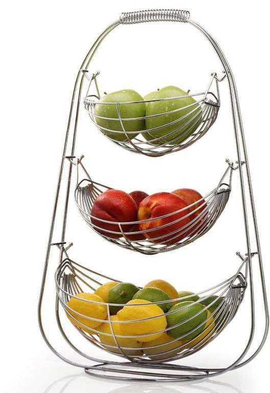 Frutero de 3 Pisos de Metal Cromado, Cesta de Frutas ￼ ￼ ￼ ￼ ￼ ￼ ￼