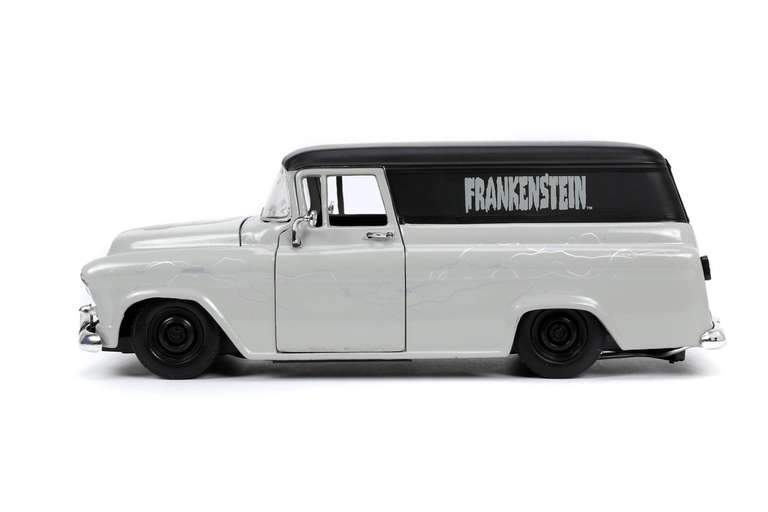Frankenstein Chevy Suburban Delivery 1957 con figura (Jada 253255032)Coche de metal a escala 1:24(en preventa)
