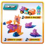 T-RACERS Pirate Shark – Barco pirata con 1 piloto y 1 coche de carrera exclusivo, Pista de coches de juguete