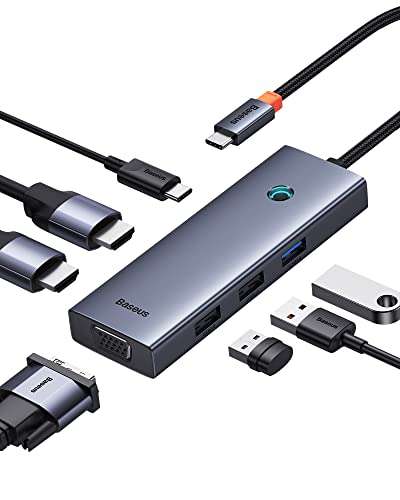 Baseus Hub USB C Dual 4K HDMI Docking Station USB C Dual Monitor 7 en 1 USB C HUB con 2 HDMI, VGA, USB 3.0, 2 USB 2.0, 100W PD