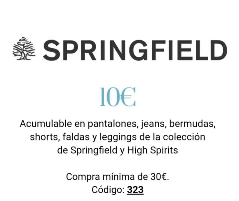 10€ de descuento en compras de 30€ en pantalones, bermudas, faldas... En marca Springfield y High Spirits