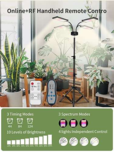 Lámpara para plantas LED de espectro completo, con soporte, control remoto y temporización controlada
