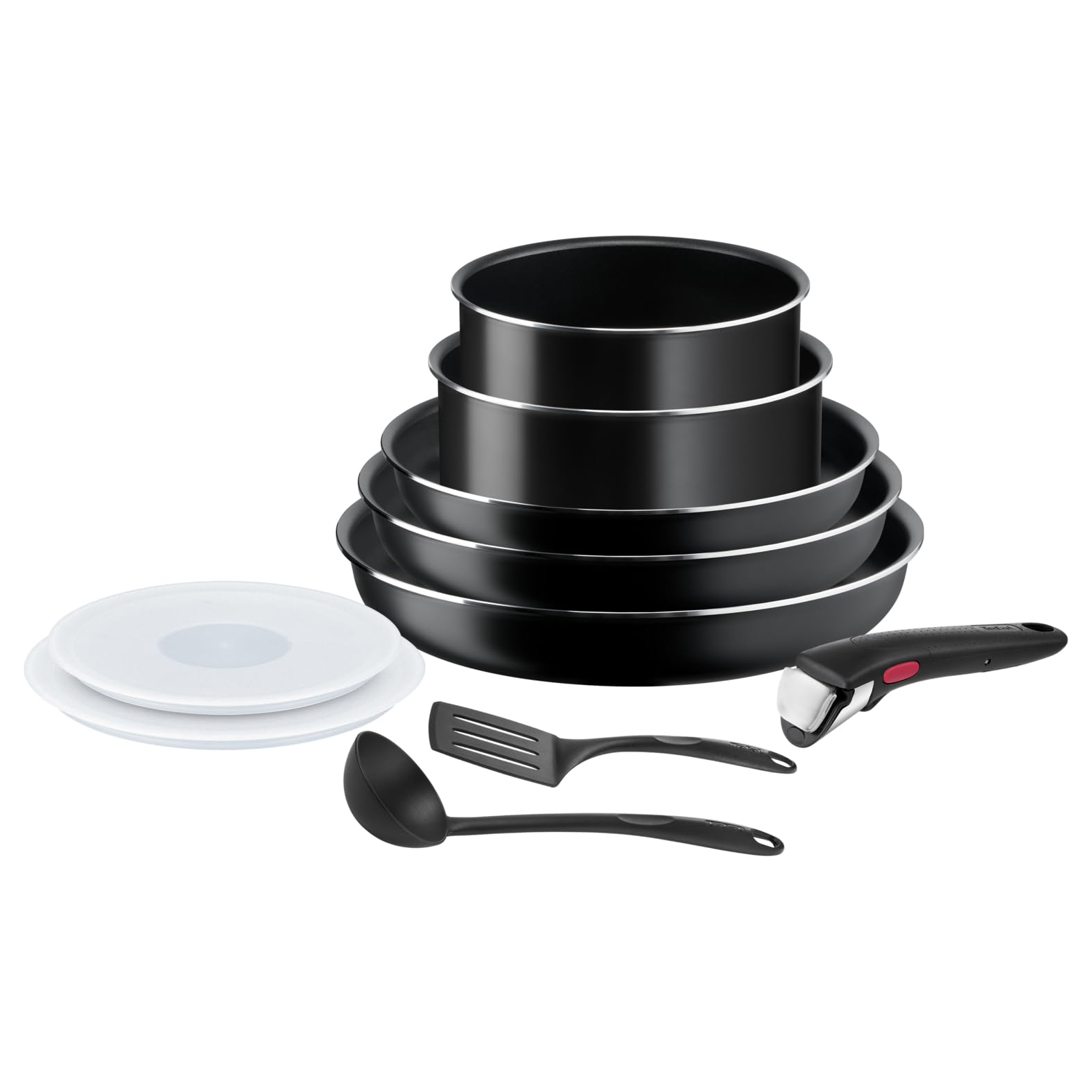 Tefal Ingenio Easy On - Juego de 3 Sartenes 22/24/26 cm + 2 Cazos 16/18 cm + Mango extraíble + 4 Accesorios, No apto inducción