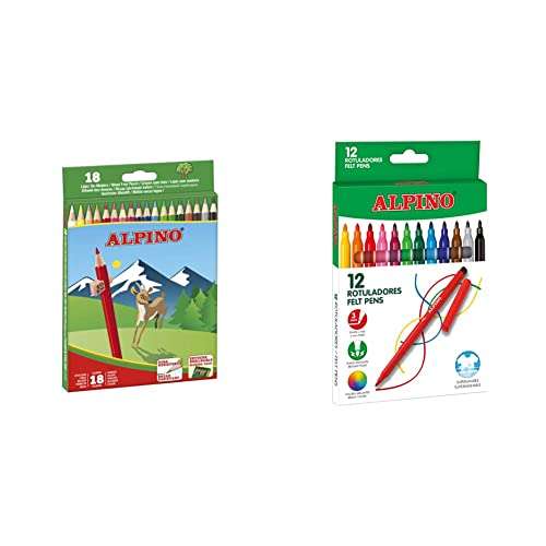 Alpino Lápices de Colores 18 Unidades | Lápices de Colores para Niños + 12 Rotuladores de Colores