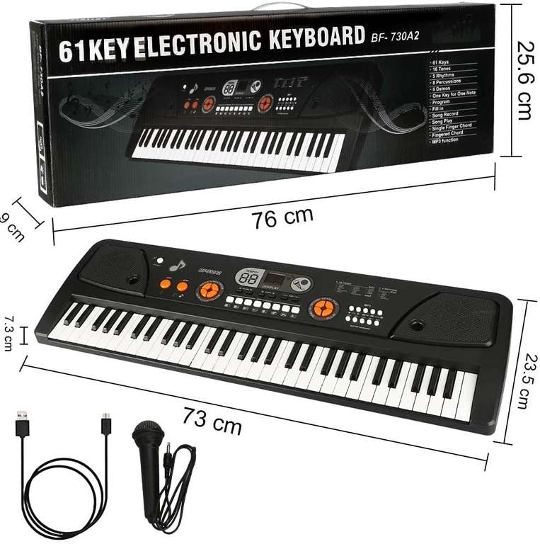 juguete de instrumento musical de educación temprana para niño niña Piano digital de 37 teclas 5 canciones negro teclado de música de piano eléctrico portátil con micrófono 16 timbres 
