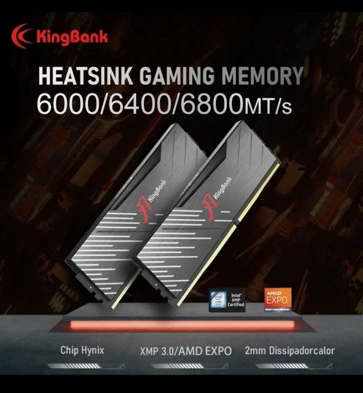 Kingbank Memoria DDR5 6000Mhz por 65,20€ (6400MHz al mismo precio agotada)